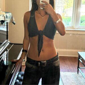 Women's Forest green tie front crop top